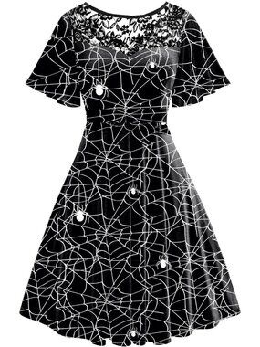 Women Halloween Dress Lace Flutter Sleeve A-Line Party Dresses-Cobweb Black